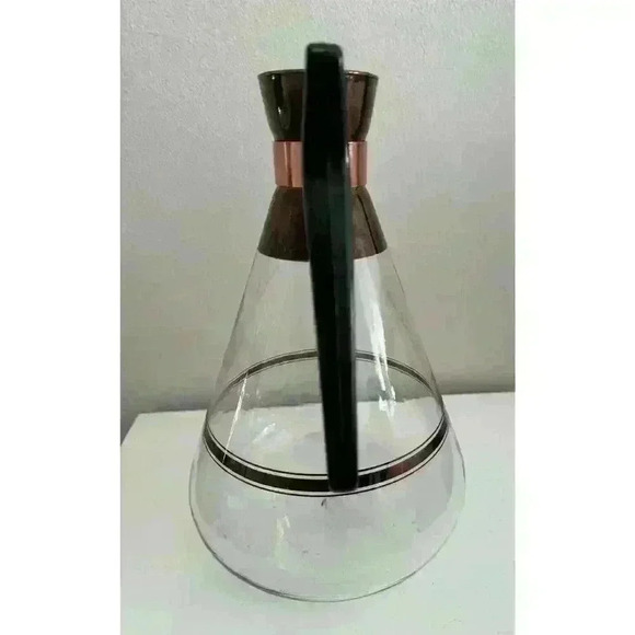 Mid Century Modern Coffee Carafe Vintage MCM Atomic Copper & Glass 10"H No Lid - Picture 3 of 9